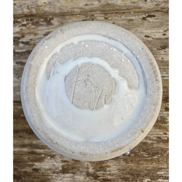 Studio Art Pottery Vase Raised Blue Flowers Cream Glaze Abstract Signed 8.75 in - Picture 11 of 16